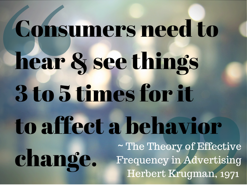 Consumers need to see and hear things 3 to 5 times for it to affect behavior. - Herbert Krugman